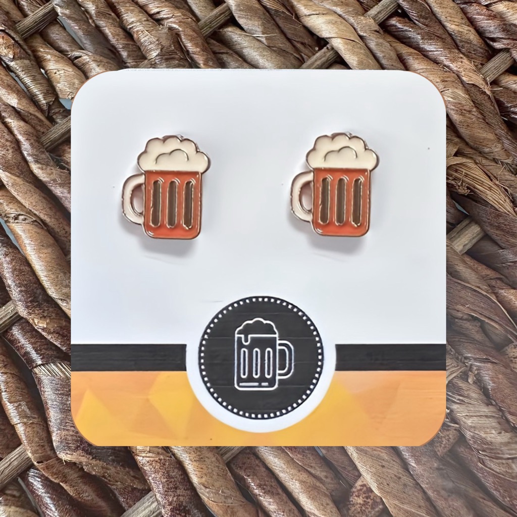 New Handmade Gold-Tone Oktoberfest Beer Stud Earrings 06 Long X 05 Wide 12$
